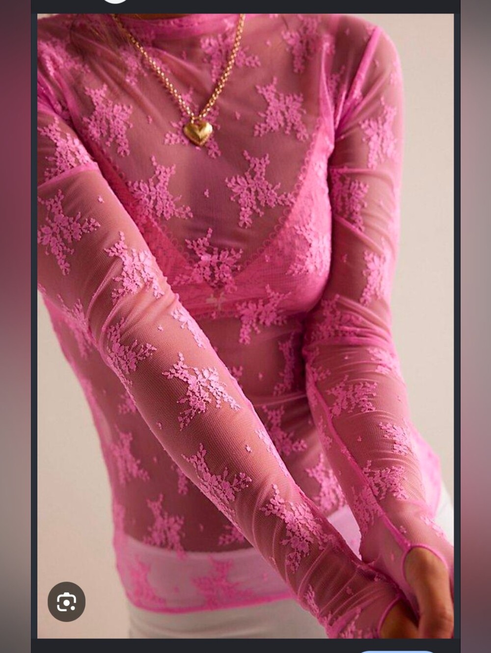 NWT Intimately Free People Sheer Floral Mesh Lace Layering Top Neon Pink (S)